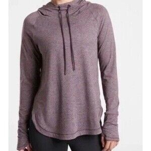 Athleta Uptempo Hoodie Sweatshirt Large Purple Pullover Drawstring High Low Hem
